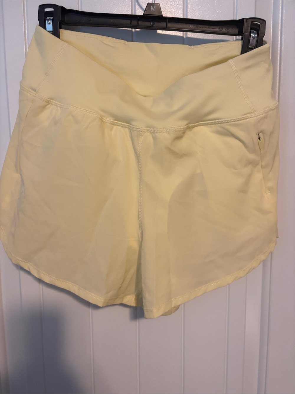 Yogalicious Pale Yellow Athletic Shorts with Zip Pocket